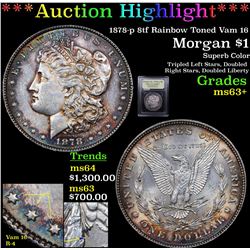 ***Auction Highlight*** 1878-p 8tf Rainbow Toned Vam 16 Morgan Dollar $1 Graded Select+ Unc By USCG 