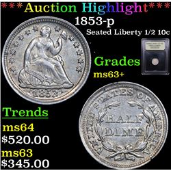 ***Auction Highlight*** 1853-p Seated Liberty Half Dime 1/2 10c Graded Select+ Unc By USCG (fc)
