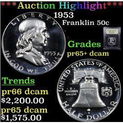 ***Auction Highlight*** 1953 Franklin Half Dollar 50c Graded GEM+ Proof Deep Cameo By USCG (fc)