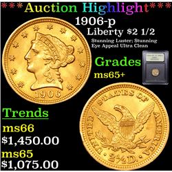 ***Auction Highlight*** 1906-p Gold Liberty Quarter Eagle $2 1/2 Graded GEM+ Unc By USCG (fc)