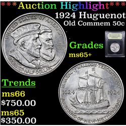 ***Auction Highlight*** 1924 Huguenot Old Commem Half Dollar 50c Graded GEM+ Unc By USCG (fc)