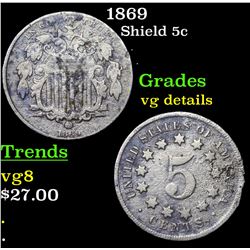 1869 Shield Nickel 5c Grades vg details