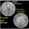Image 1 : 1869 Shield Nickel 5c Grades vg details