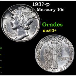 1937-p Mercury Dime 10c Grades Select+ Unc