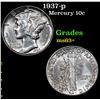 Image 1 : 1937-p Mercury Dime 10c Grades Select+ Unc