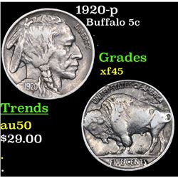 1920-p Buffalo Nickel 5c Grades xf+