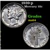 Image 1 : 1939-p Mercury Dime 10c Grades Choice Unc