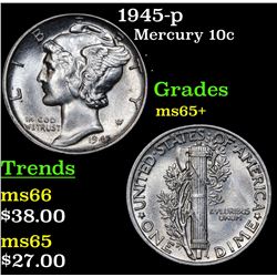 1945-p Mercury Dime 10c Grades GEM+ Unc