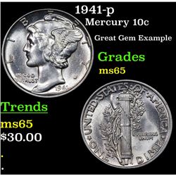1941-p Mercury Dime 10c Grades GEM Unc
