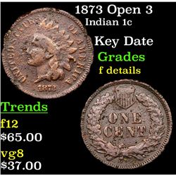 1873 Open 3 Indian Cent 1c Grades f details