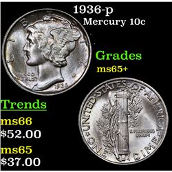1936-p Mercury Dime 10c Grades GEM+ Unc