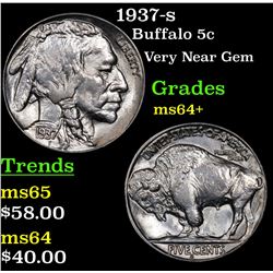 1937-s Buffalo Nickel 5c Grades Choice+ Unc