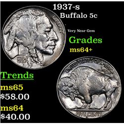 1937-s Buffalo Nickel 5c Grades Choice+ Unc