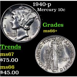1940-p Mercury Dime 10c Grades GEM++ Unc