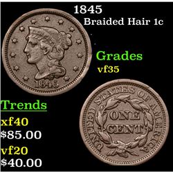 1845 Braided Hair Large Cent 1c Grades vf++
