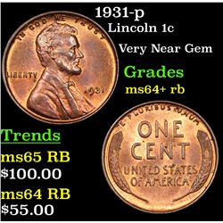 1931-p Lincoln Cent 1c Grades Choice+ Unc RB
