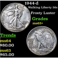 1944-d Walking Liberty Half Dollar 50c Grades Select+ Unc