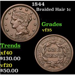 1844 Braided Hair Large Cent 1c Grades vf++