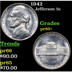 1942 Jefferson Nickel 5c Grades GEM+ Proof