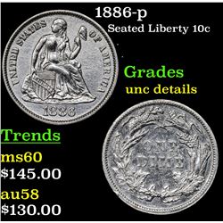 1886-p Seated Liberty Dime 10c Grades Unc Details