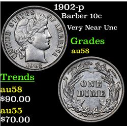 1902-p Barber Dime 10c Grades Choice AU/BU Slider