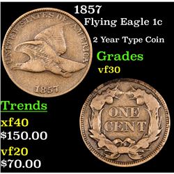1857 Flying Eagle Cent 1c Grades vf++
