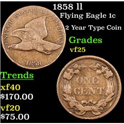 1858 ll Flying Eagle Cent 1c Grades vf+