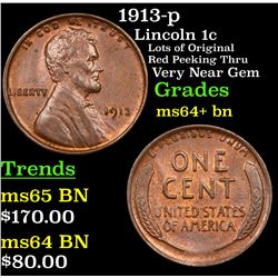 1913-p Lincoln Cent 1c Grades Choice+ Unc BN