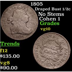 1805 Draped Bust Half Cent 1/2c Grades vg+