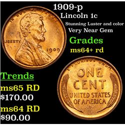 1909-p Lincoln Cent 1c Grades Choice+ Unc RD