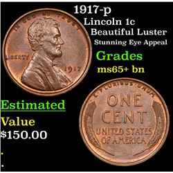 1917-p Lincoln Cent 1c Grades GEM+ Unc BN