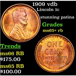 1909 vdb Lincoln Cent 1c Grades Gem+ Unc RB