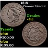 Image 1 : 1818 Coronet Head Large Cent 1c Grades vf+