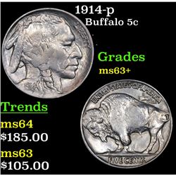 1914-p Buffalo Nickel 5c Grades Select+ Unc