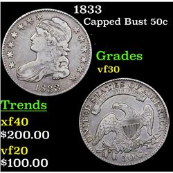 1833 Capped Bust Half Dollar 50c Grades vf++