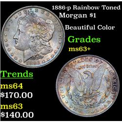 1886-p Rainbow Toned Morgan Dollar $1 Grades Select+ Unc