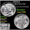 Image 1 : 1934-p Mercury Dime 10c Grades GEM FSB