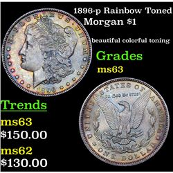 1896-p Rainbow Toned Morgan Dollar $1 Grades Select Unc