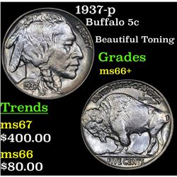 1937-p Buffalo Nickel 5c Grades GEM++ Unc
