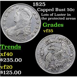 1825 Capped Bust Half Dollar 50c Grades vf++