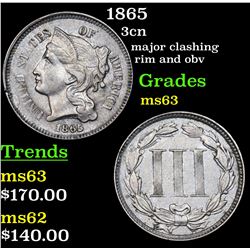 1865 Three Cent Copper Nickel 3cn Grades Select Unc