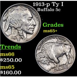 1913-p Ty I Buffalo Nickel 5c Grades GEM+ Unc