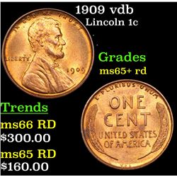1909 vdb Lincoln Cent 1c Grades Gem+ Unc RD