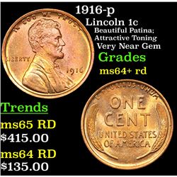 1916-p Lincoln Cent 1c Grades Choice+ Unc RD