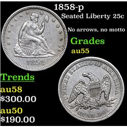1858-p Seated Liberty Quarter 25c Grades Choice AU