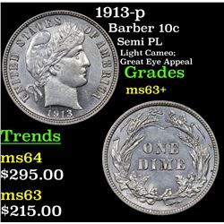 1913-p Barber Dime 10c Grades Select+ Unc