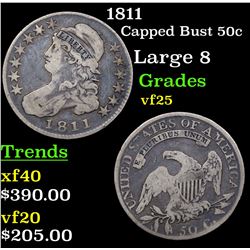 1811 Capped Bust Half Dollar 50c Grades vf+