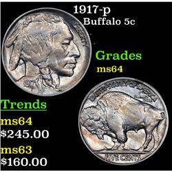 1917-p Buffalo Nickel 5c Grades Choice Unc