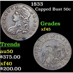 1833 Capped Bust Half Dollar 50c Grades xf+