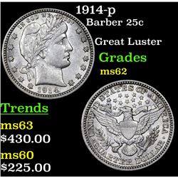 1914-p Barber Quarter 25c Grades Select Unc